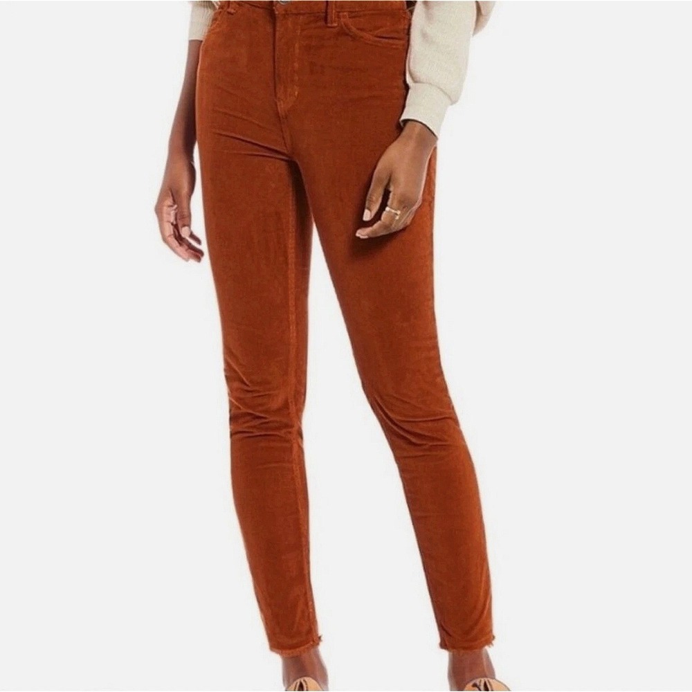 We The Free Corduroy Pants Women 28 Burnt Orange Skinny Raw Hem Boho Stretch